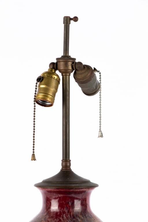 CHINESE DOUCAI CHING DYNASTY OXBLOOD TABLE LAMP - 3