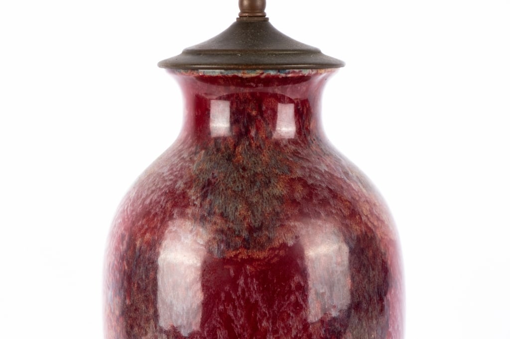 CHINESE DOUCAI CHING DYNASTY OXBLOOD TABLE LAMP - 5