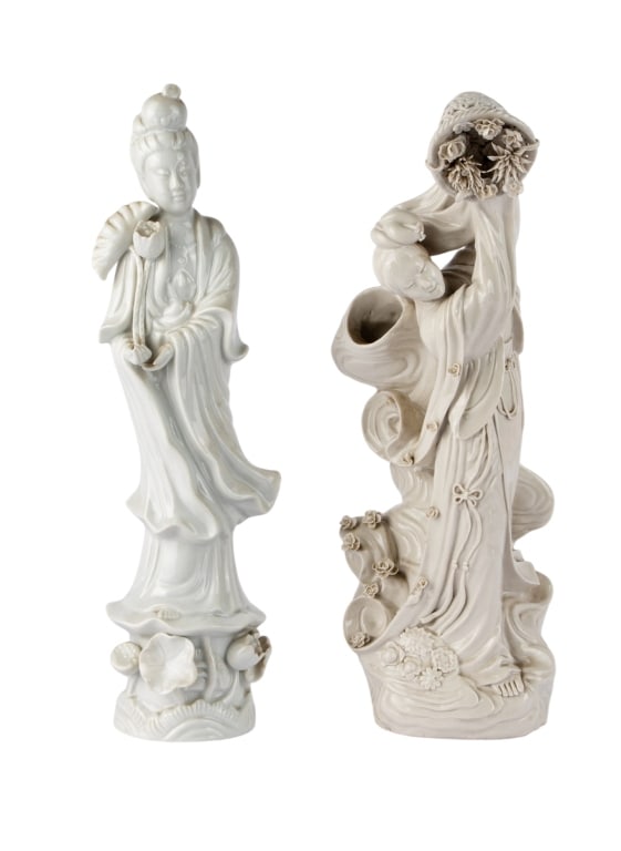 TWO CHINESE BLANC DE CHINE PORCELAIN FIGURINES (1 of 7)