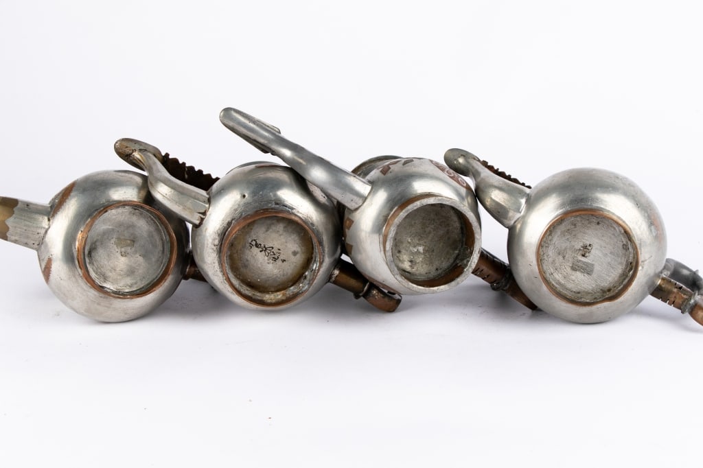 FIVE AFRICAN TUAREG PEWTER TEAPOTS - 6