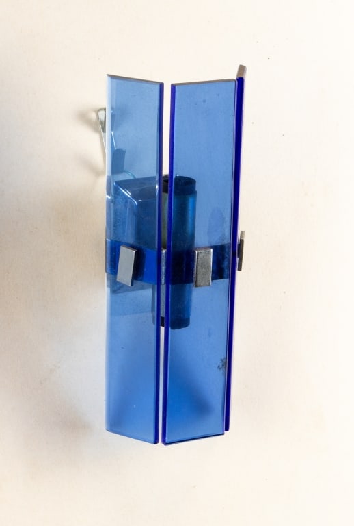 PAIR OF MCM 3 PANEL GLASS WALL SCONCES - 3