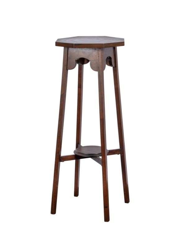 20TH C. ARTS & CRAFTS PLANT STAND: 20th century Arts & Crafts plant stand. Approximate dimensions: h. 39.25", w. 15", d. 15" Disclaimer: Participating bidders must have a credit card on file with LiveAuctioneers in order for their