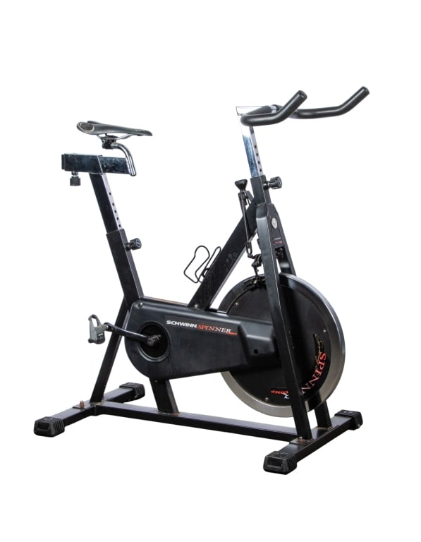 SCHWINN SPINNER INDOOR CYCLING BIKE: Schwinn Spinner indoor cycling bike. Approximate dimensions: h. 44", w. 40", d. 19" Disclaimer: Participating bidders must have a credit card on file with LiveAuctioneers in order for their bidding