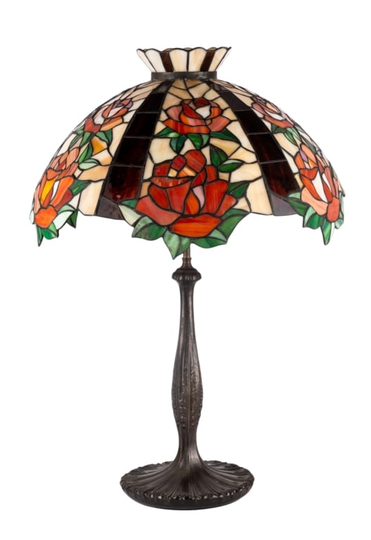 TIFFANY STYLE ROSE SHADE TABLE LAMP (1 of 7)