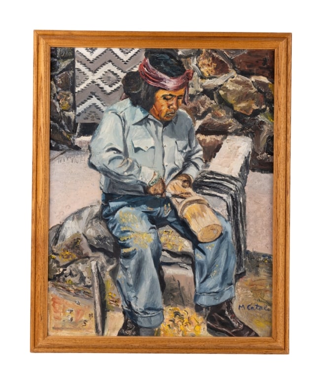 M. CATALO, PORTRAIT OF A MAN, OIL ON BOARD: Untitled - oil on board, signed to LR. Framed. Approximate dimensions: h. 20", w. 16", d. 1" Disclaimer: Participating bidders must have a credit card on file with LiveAuctioneers in order for their b