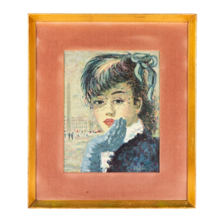 SIDERIS, PORTRAIT OF A YOUNG LADY, LITHOGRAPH: Portrait of a young lady, untitled - colored lithograph on paper, signed in plate to LR. Framed. Approximate dimensions: h. 22.5", w. 19.5", d. 1.5" Disclaimer: Participating bidders must have a