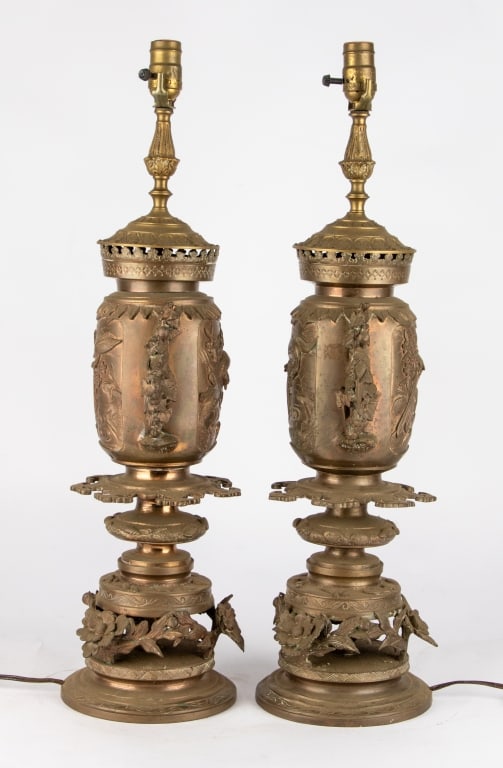 PAIR OF ASIAN BRASS TABLE LAMPS - 4