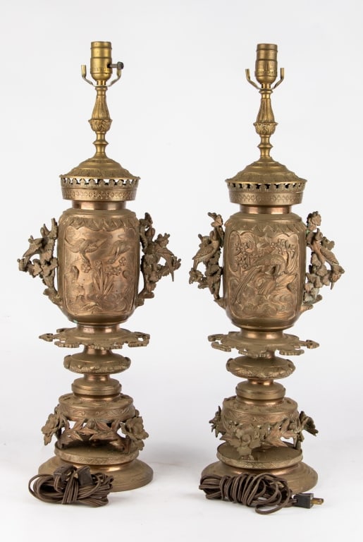 PAIR OF ASIAN BRASS TABLE LAMPS - 5