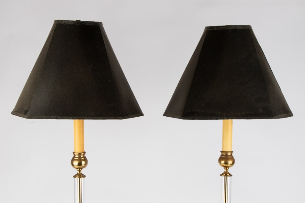 PAIR OF POST-MODERN MARBLE & BRASS TABLE LAMPS - 2