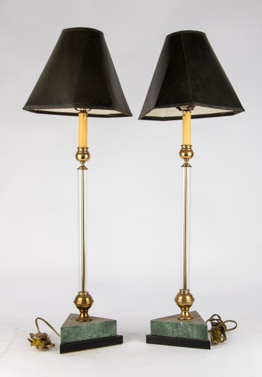 PAIR OF POST-MODERN MARBLE & BRASS TABLE LAMPS - 3