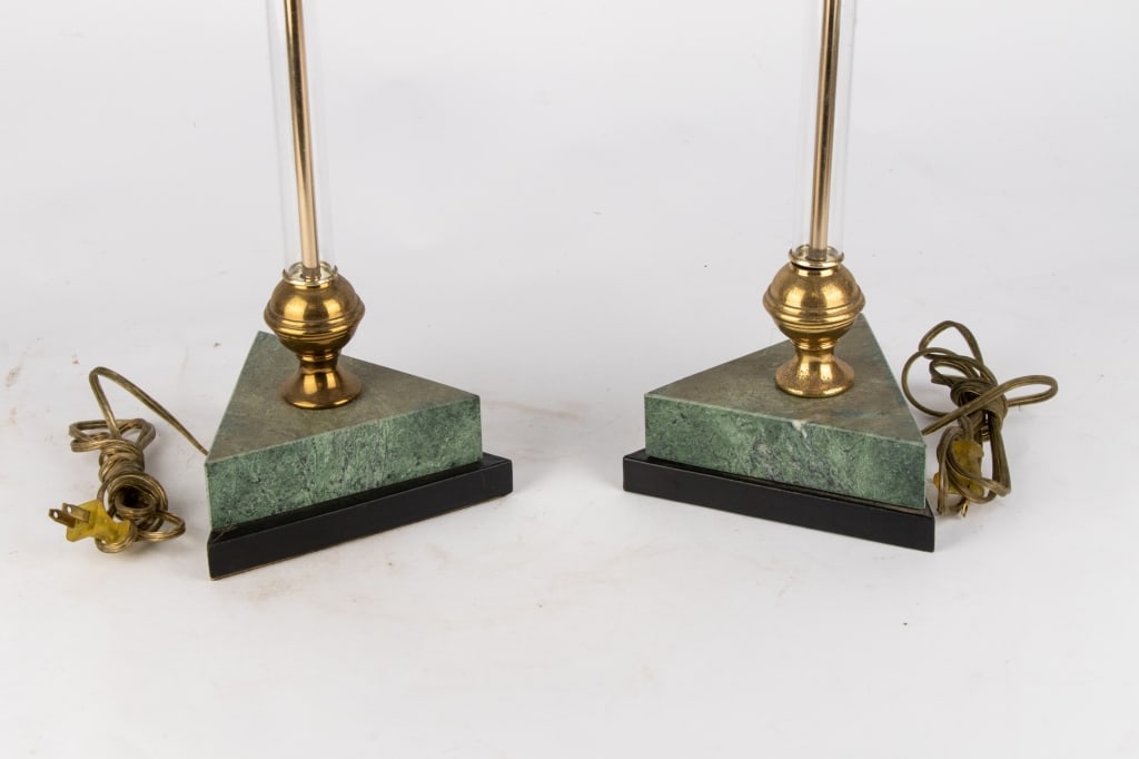 PAIR OF POST-MODERN MARBLE & BRASS TABLE LAMPS - 4