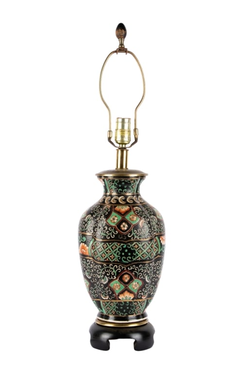 VINTAGE FREDERICK COOPER TABLE LAMP: Vintage Frederick Cooper hand-painted table lamp. Approximate dimensions: h. 27", dia. 7.5" Disclaimer: Participating bidders must have a credit card on file with LiveAuctioneers in order for their