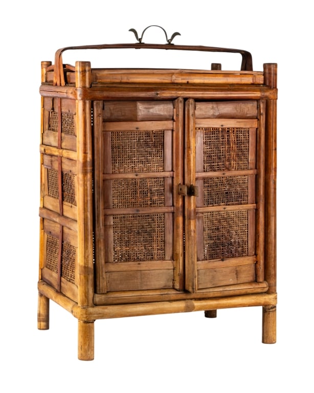 LARGE CHINESE BAMBOO & RATTAN BASKET: Large Chinese bamboo and rattan basket. Approximate dimensions: h. 29", w. 20", d. 14" Disclaimer: Participating bidders must have a credit card on file with LiveAuctioneers in order for their