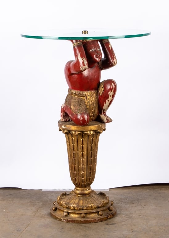 POLYCHROME FIGURAL BASE ACCENT TABLE - 2
