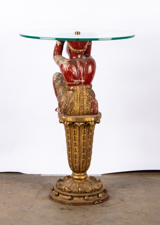 POLYCHROME FIGURAL BASE ACCENT TABLE - 5