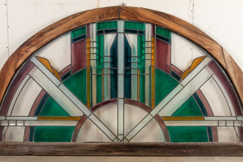 ART DECO STYLE ARCHED STAINED GLASS WINDOW - 2