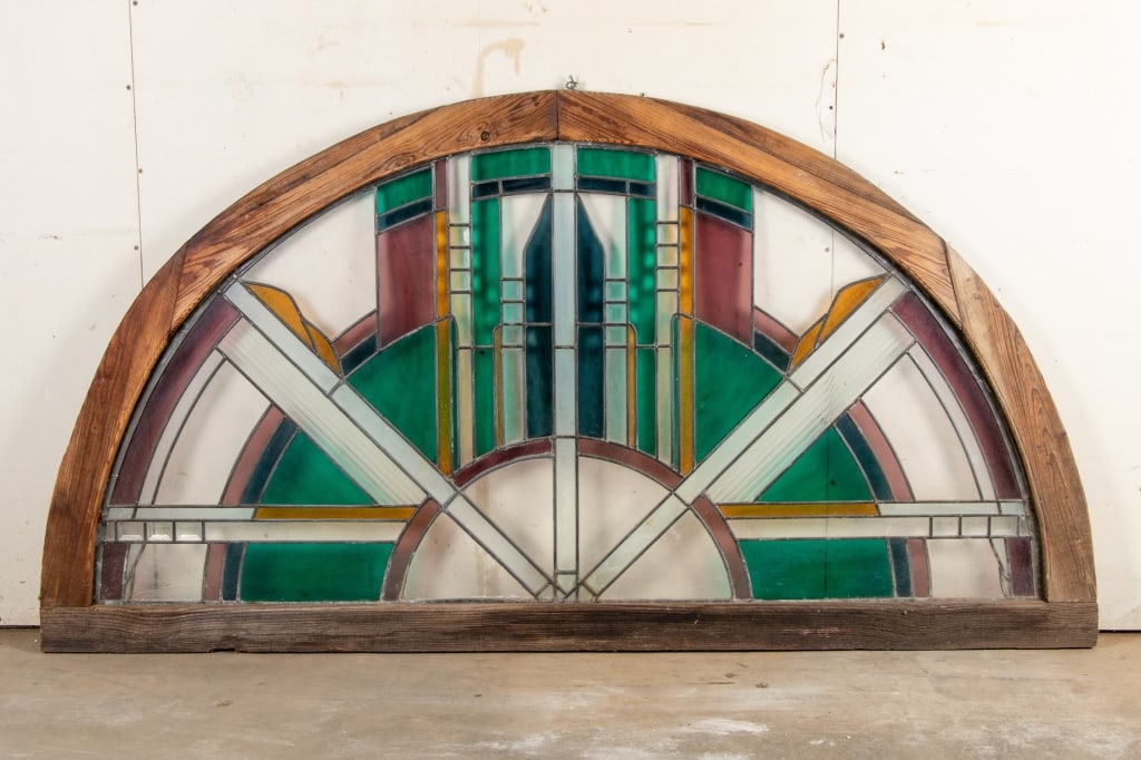 ART DECO STYLE ARCHED STAINED GLASS WINDOW - 3