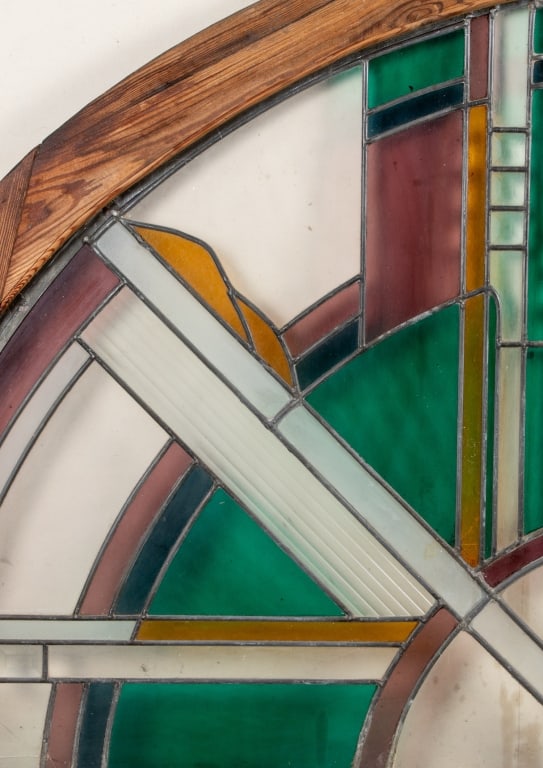 ART DECO STYLE ARCHED STAINED GLASS WINDOW - 4