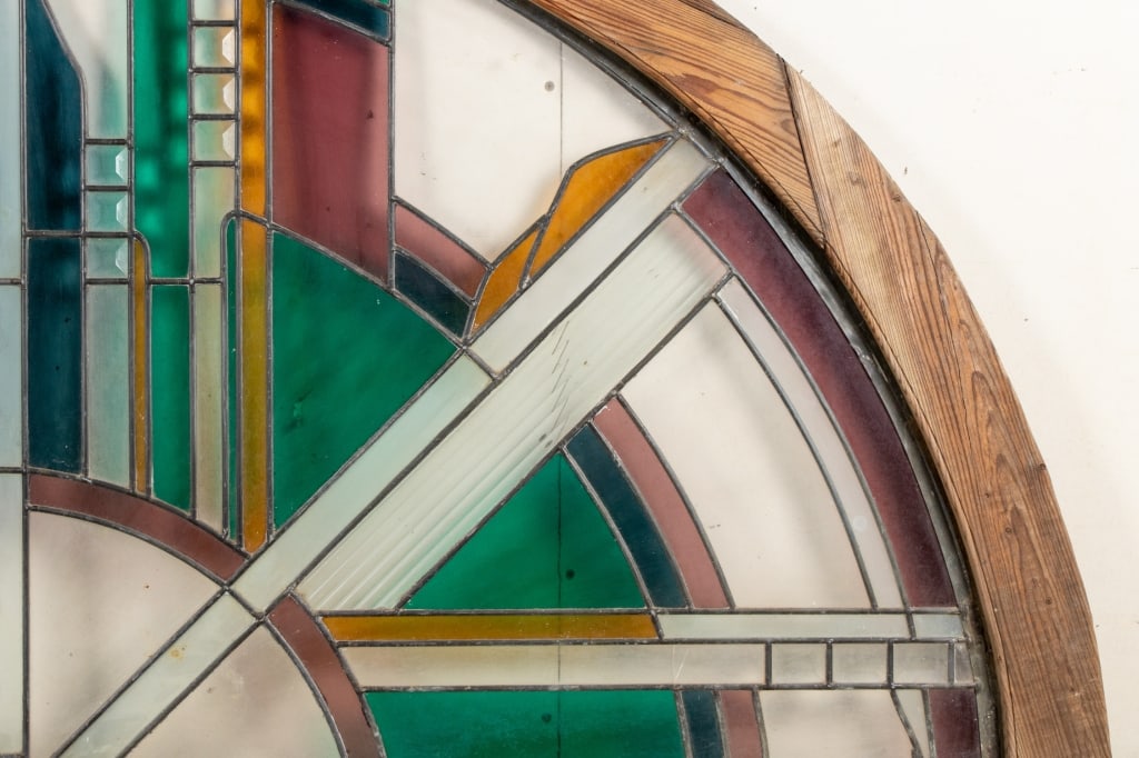 ART DECO STYLE ARCHED STAINED GLASS WINDOW - 6