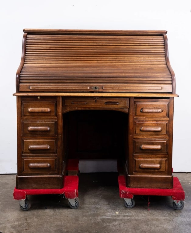 ENGLISH EDWARDIAN OAK ROLL TOP DESK - 2