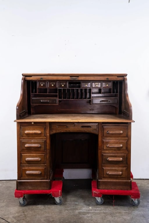 ENGLISH EDWARDIAN OAK ROLL TOP DESK - 3