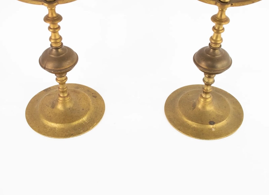 PAIR OF BRASS SEVEN LIGHT MENORAHS - 3