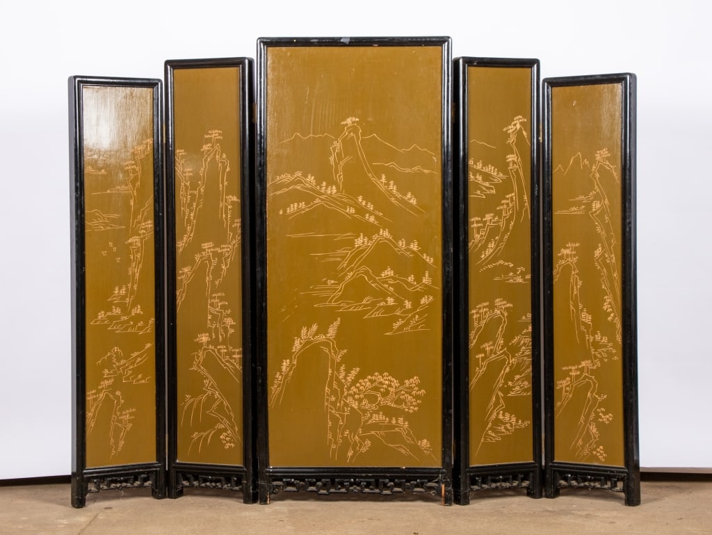 CHINESE 5 PANEL HARDSTONE STAGGERED SCREEN - 10