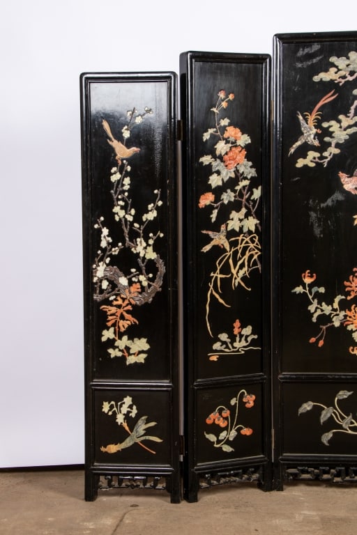 CHINESE 5 PANEL HARDSTONE STAGGERED SCREEN - 2