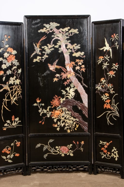 CHINESE 5 PANEL HARDSTONE STAGGERED SCREEN - 3