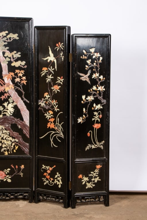 CHINESE 5 PANEL HARDSTONE STAGGERED SCREEN - 4