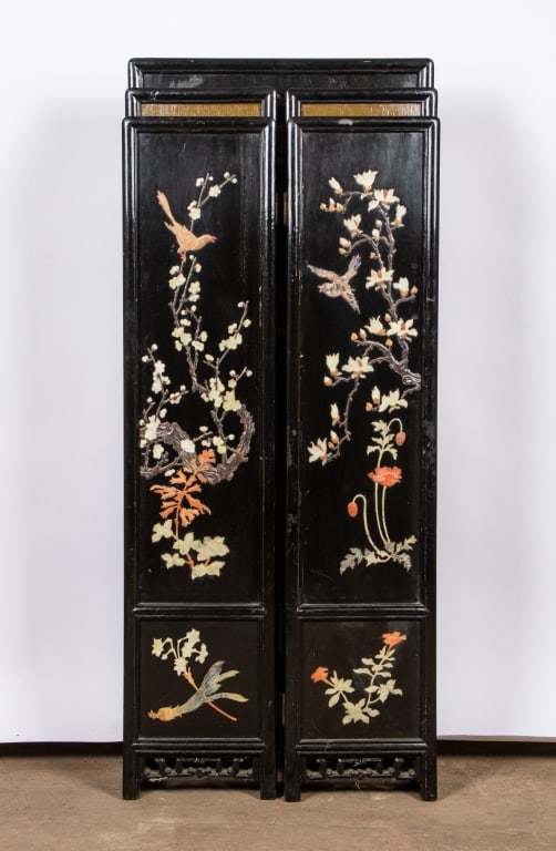 CHINESE 5 PANEL HARDSTONE STAGGERED SCREEN - 9