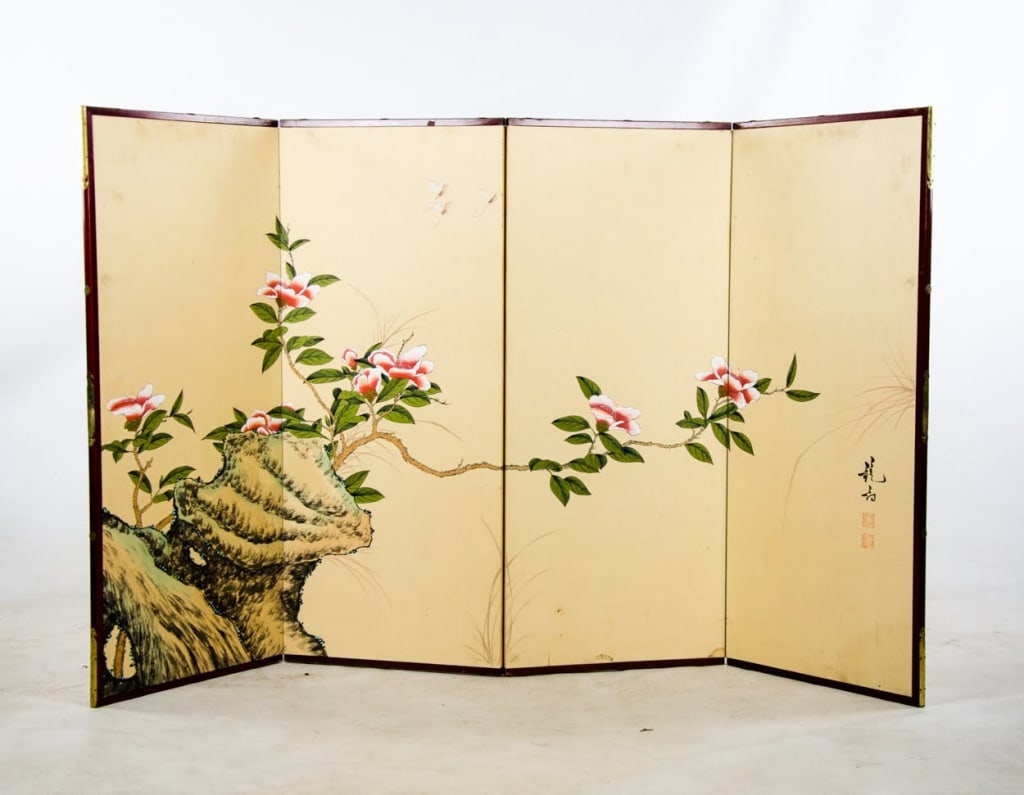 CHINESE HAND-PAINTED FLORAL BRANCH SCREEN - 2