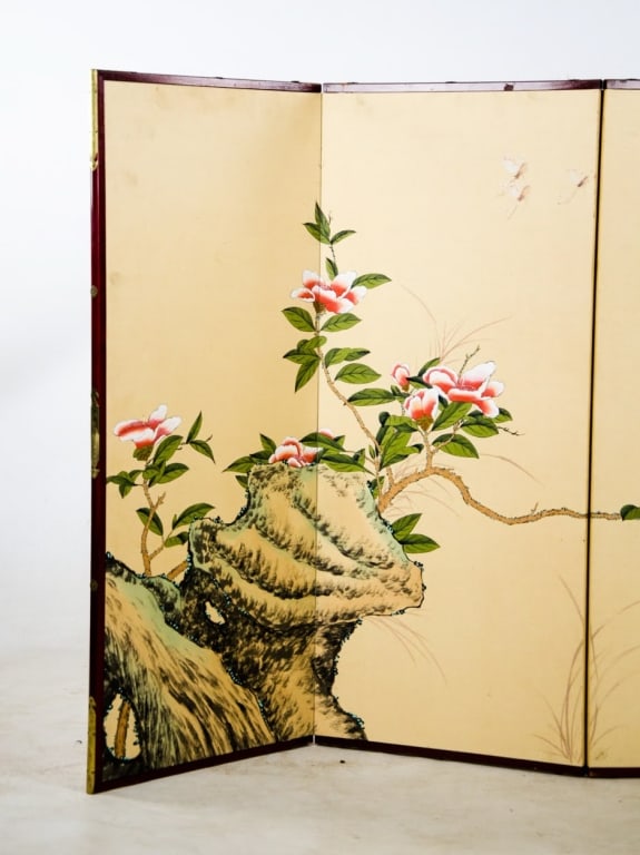 CHINESE HAND-PAINTED FLORAL BRANCH SCREEN - 3