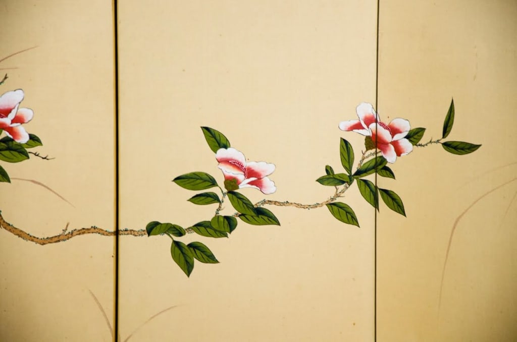 CHINESE HAND-PAINTED FLORAL BRANCH SCREEN - 4