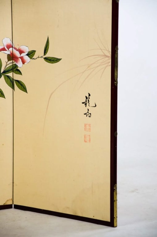 CHINESE HAND-PAINTED FLORAL BRANCH SCREEN - 5