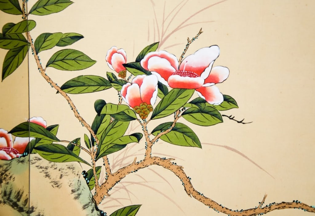 CHINESE HAND-PAINTED FLORAL BRANCH SCREEN - 7
