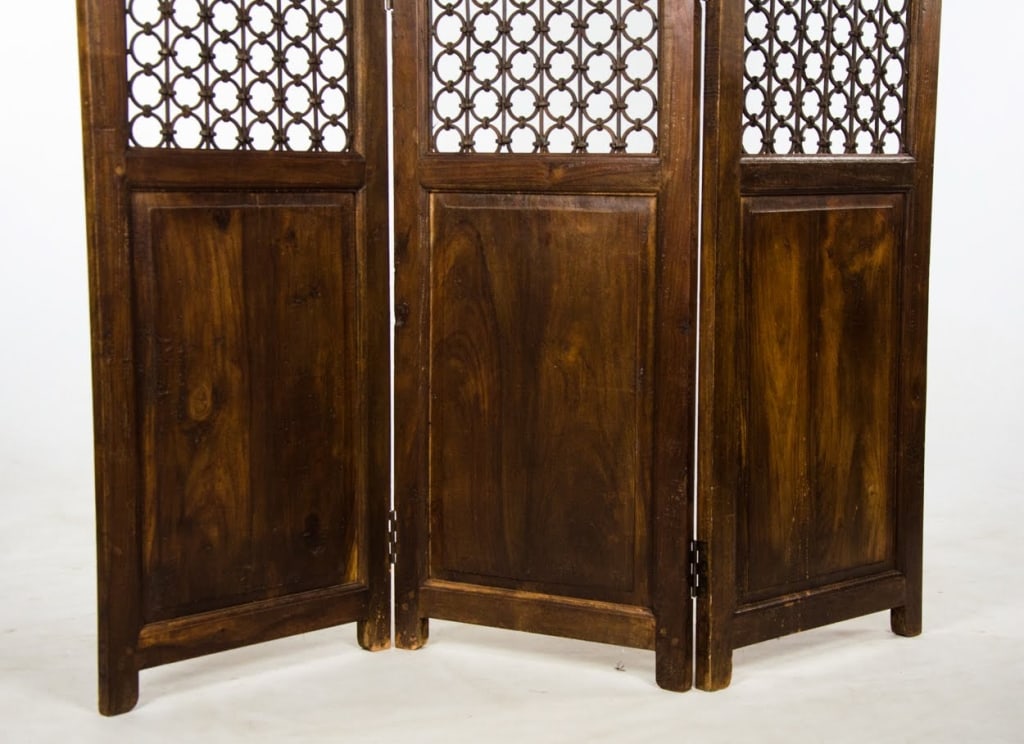 VINTAGE WOOD SCREEN WITH IRON ACCENTS - 3