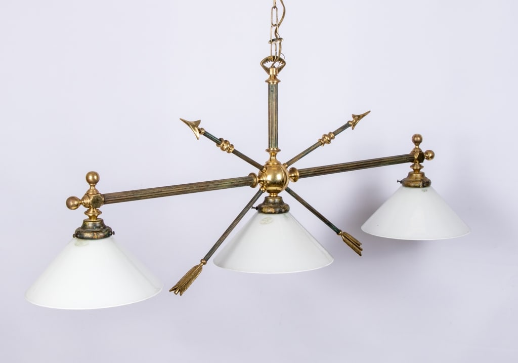 BRASS 3 LIGHT BILLIARD STYLE CHANDELIER - 2