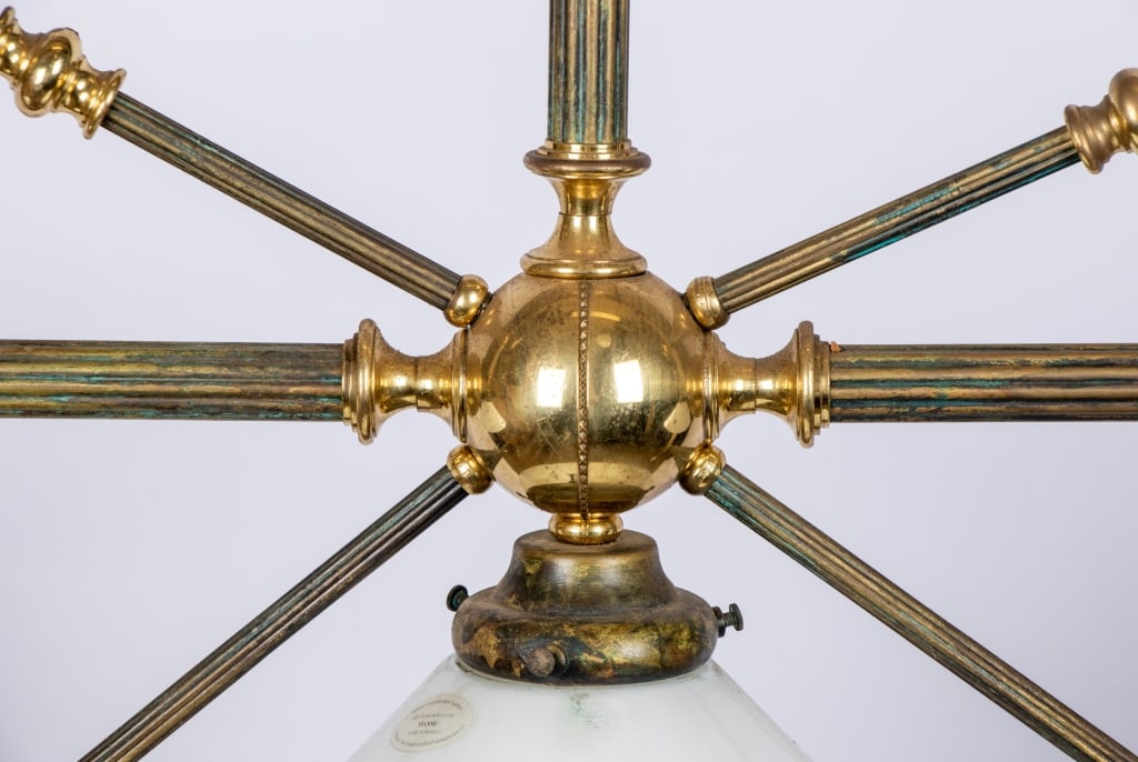BRASS 3 LIGHT BILLIARD STYLE CHANDELIER - 5