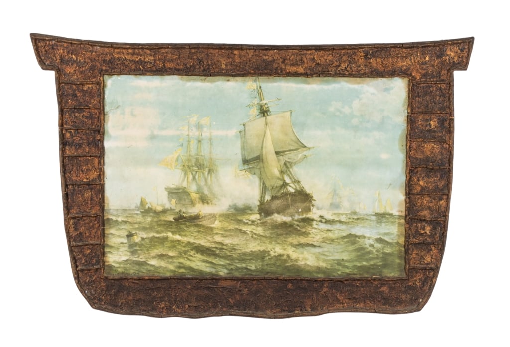 EARLY 20TH C. ARTS & CRAFTS MARITIME PRINT: Early 20th century Arts & Crafts maritime print. Approximate dimensions: h. 24", w. 34", d. 1" Disclaimer: Participating bidders must have a credit card on file with LiveAuctioneers in order for their