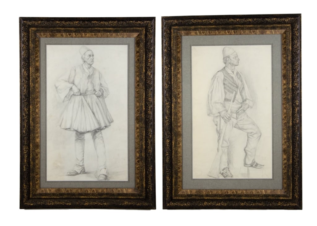 2 PENCIL PORTRAITS BY AGIM ZAJMI: 2 pencil portraits by Agim Zajmi. Signed to LL. Framed. Approximate dimensions: h. 54", w. 39", d. 2" Disclaimer: Participating bidders must have a credit card on file with LiveAuctioneers in order