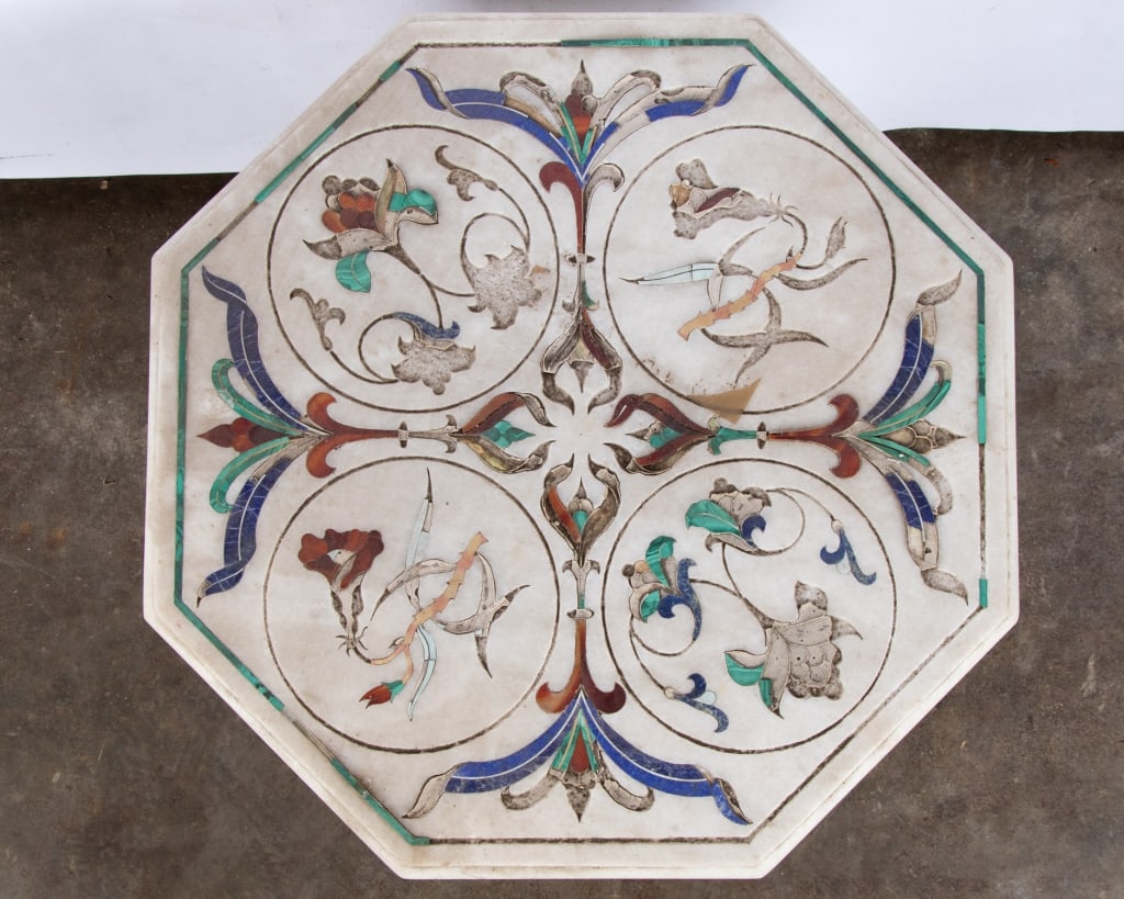 PIETRA DURA STYLE MARBLE ACCENT TABLE - 3