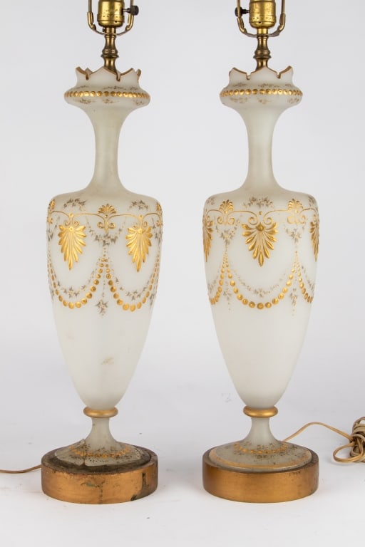 PAIR OF FROSTED GLASS TABLE LAMPS - 2