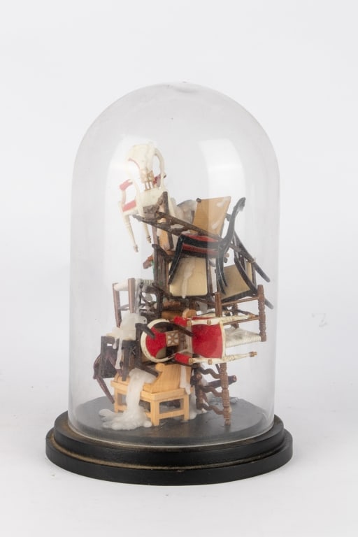 STACKED CHAIR ART SCULPTURE IN CLOCHE - 2