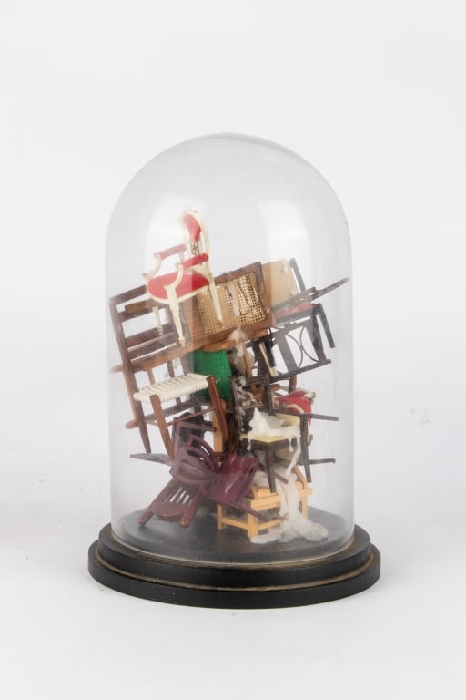 STACKED CHAIR ART SCULPTURE IN CLOCHE - 3