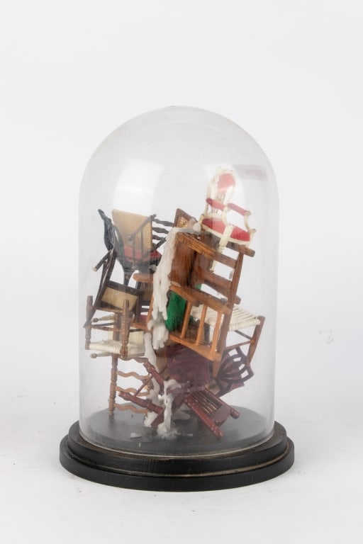STACKED CHAIR ART SCULPTURE IN CLOCHE - 4