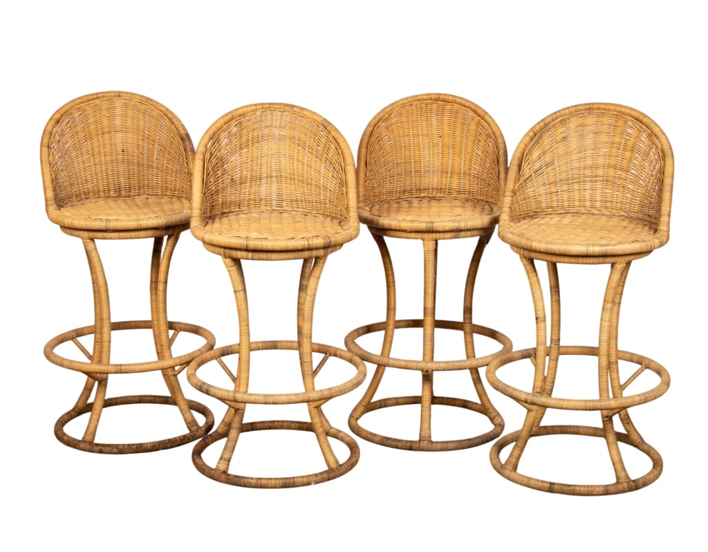 SET OF 4 VINTAGE WOVEN SWIVEL BAR STOOLS (1 of 6)