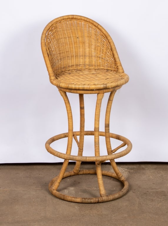 SET OF 4 VINTAGE WOVEN SWIVEL BAR STOOLS - 2