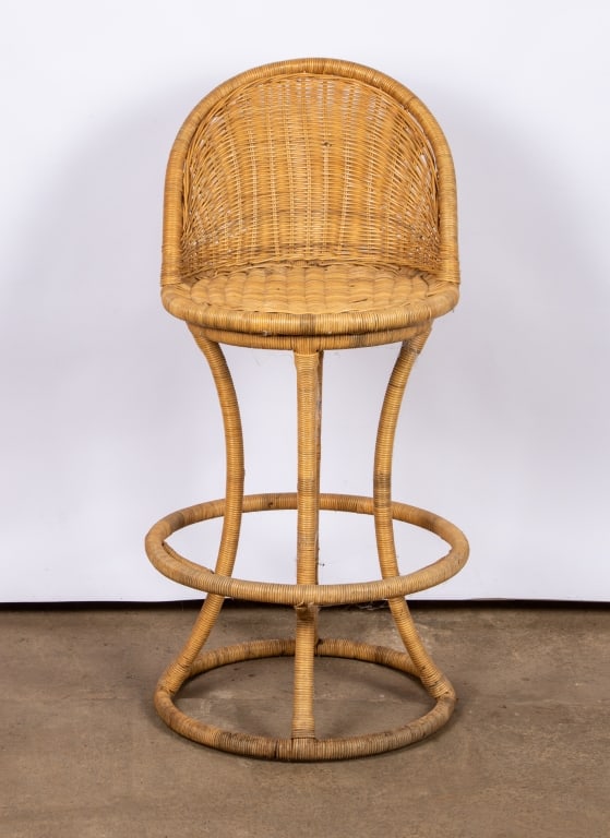 SET OF 4 VINTAGE WOVEN SWIVEL BAR STOOLS - 3