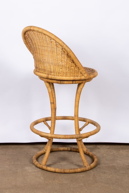 SET OF 4 VINTAGE WOVEN SWIVEL BAR STOOLS - 6